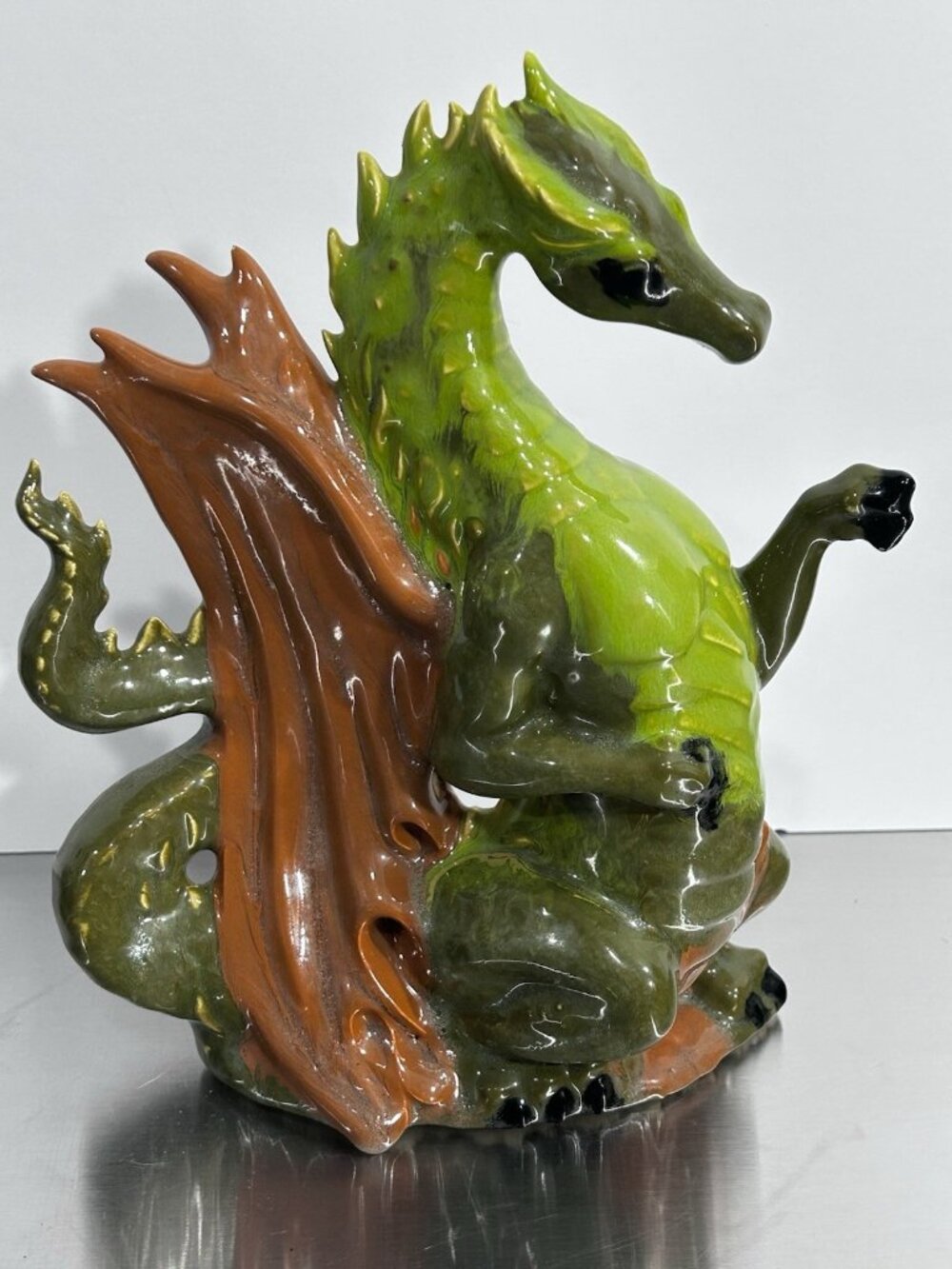 Vintage Dragon Figurine Sculpture Fantasy Decor Ceramic Pottery Mythical Drake